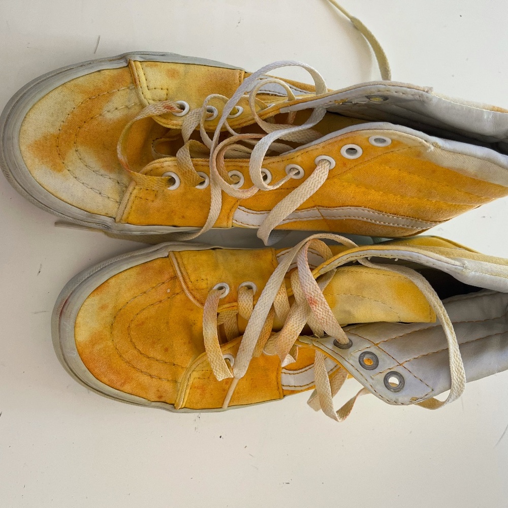 Yellow-Orange Tie-Dye Vans High Tops Size 8.5